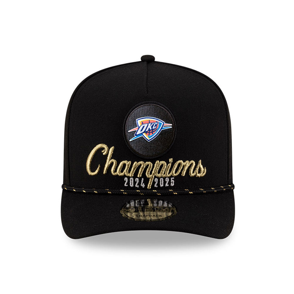 Oklahoma City Thunder New Era 2025 NBA Finals Champions Locker Room Rope A-Frame 9FIFTY Snapback Hat - Black