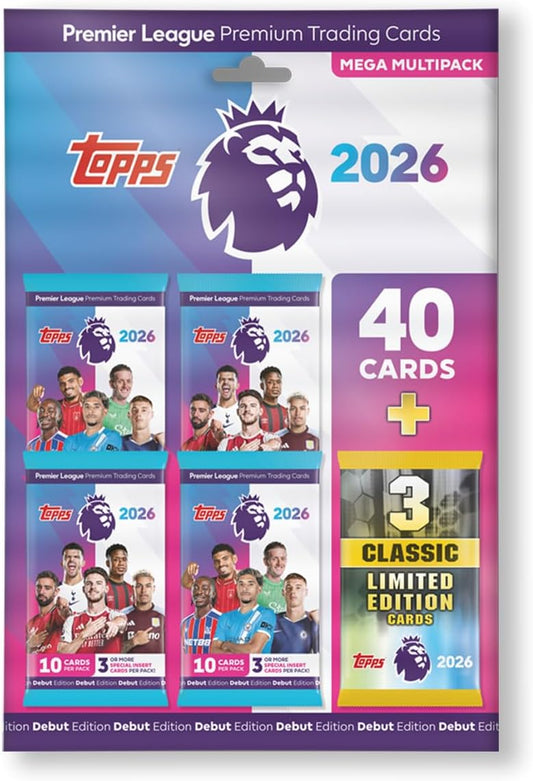 2026 TOPPS Premier League Premium Trading Cards 40 Cards + 3 Classic Limited Cards Starter Pack