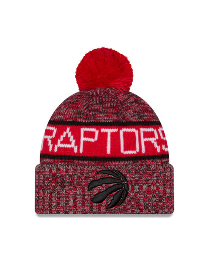 Youth Toronto Raptors New Era Tri Colour Cuffed Knit Hat with Pom - Red Ball