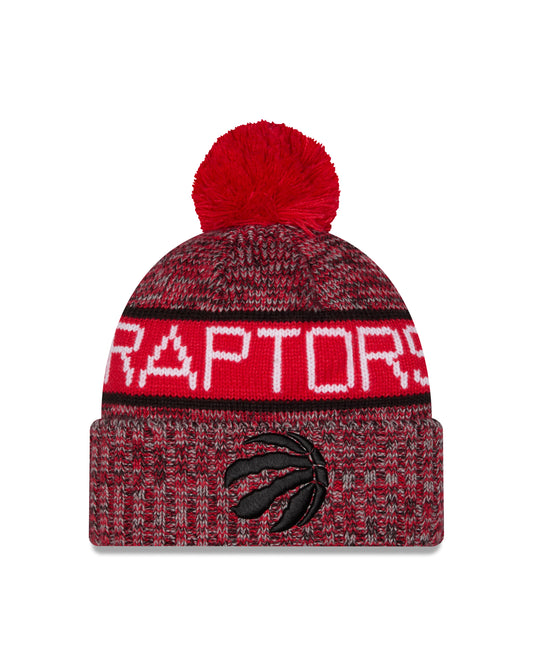 Youth Toronto Raptors New Era Tri Colour Cuffed Knit Hat with Pom - Red Ball