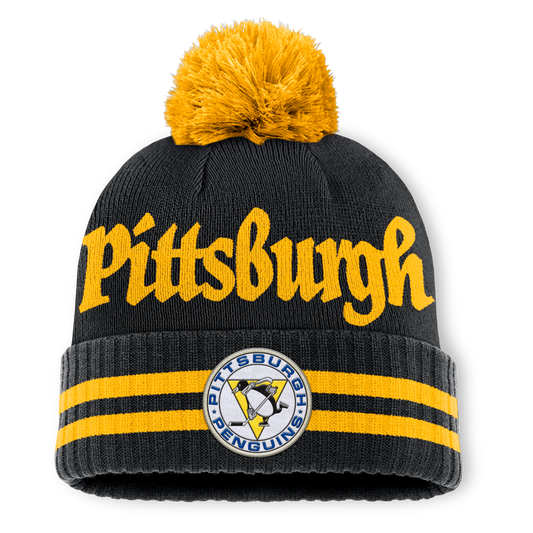 Pittsburgh Penguins Fanatics Heritage Blind Side Cuff Knit Toque with Pom - Black/Yellow