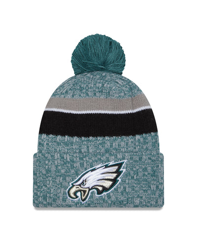 Philadelphia Eagles New Era 2023 Sideline - Sport Cuffed Pom Knit Hat - Green - Pro League Sports Collectibles Inc.