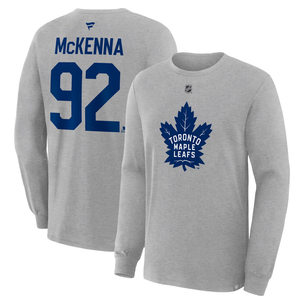 Gavin McKenna #92 Toronto Maple Leafs Fanatics Authentic Stack Name & Number Long Sleeve T-Shirt - Gray