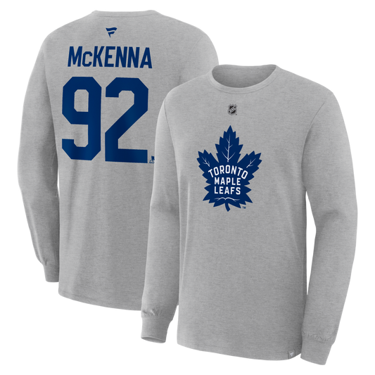 Gavin McKenna #92 Toronto Maple Leafs Fanatics Authentic Stack Name & Number Long Sleeve T-Shirt - Gray