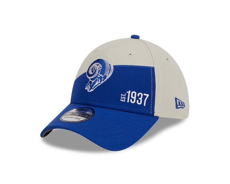 Los Angeles Rams New Era 2023 Historic Sideline 39THIRTY Flex Hat - Cream/Royal - Pro League Sports Collectibles Inc.