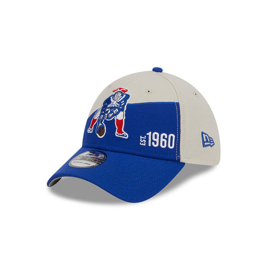 New England Patriots New Era 2023 Historic Sideline 39THIRTY Flex Hat - Cream/Royal - Pro League Sports Collectibles Inc.