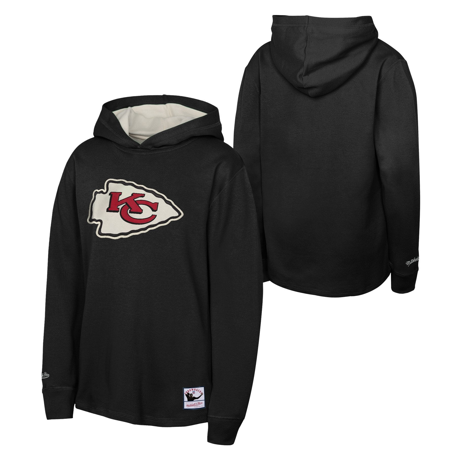 Youth Kansas City Chiefs Mitchell and Ness Long Sleeve Thermal Pullover Hoodie - Black - Pro League Sports Collectibles Inc.