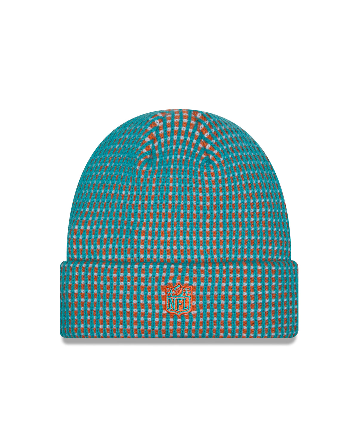 Miami Dolphins 2026 New Era NFL Sideline Cold Weather Cuff Knit Toque - Aqua / Orange