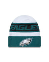 Philadelphia Eagles New Era 2023 Sideline Tech Cuffed Knit Hat - White/Green - Pro League Sports Collectibles Inc.