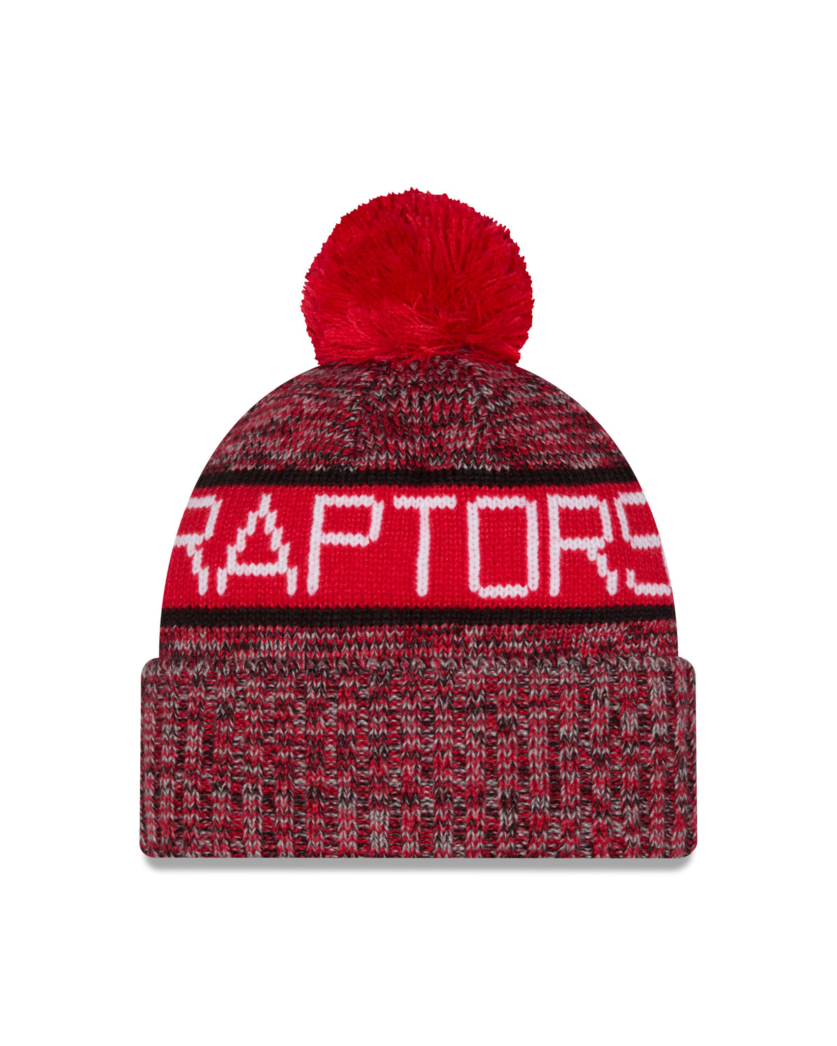 Youth Toronto Raptors New Era Tri Colour Cuffed Knit Hat with Pom - Red Ball
