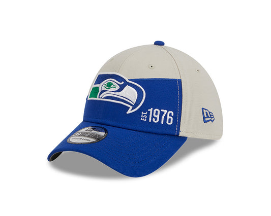 Seattle Seahawks New Era 2023 Historic Sideline 39THIRTY Flex Hat - Cream/Royal - Pro League Sports Collectibles Inc.