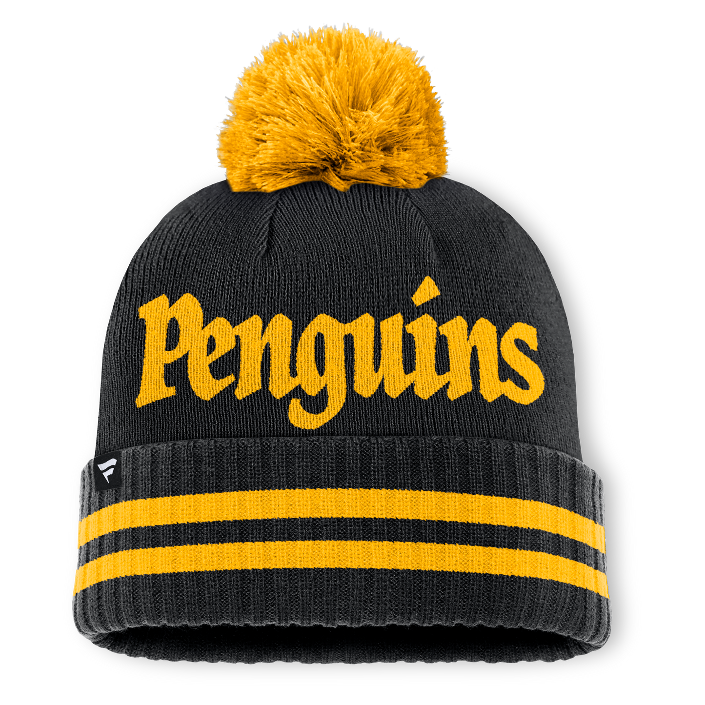 Pittsburgh Penguins Fanatics Heritage Blind Side Cuff Knit Toque with Pom - Black/Yellow