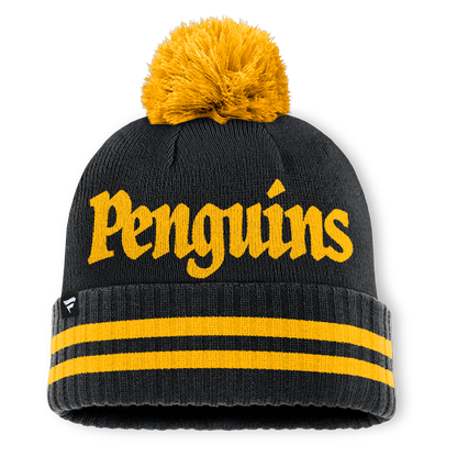 Pittsburgh Penguins Fanatics Heritage Blind Side Cuff Knit Toque with Pom - Black/Yellow