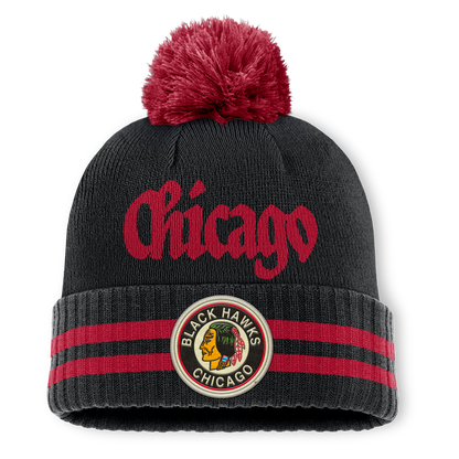 Chicago Blackhawks Fanatics Heritage Blind Side Cuff Knit Toque with Pom - Black