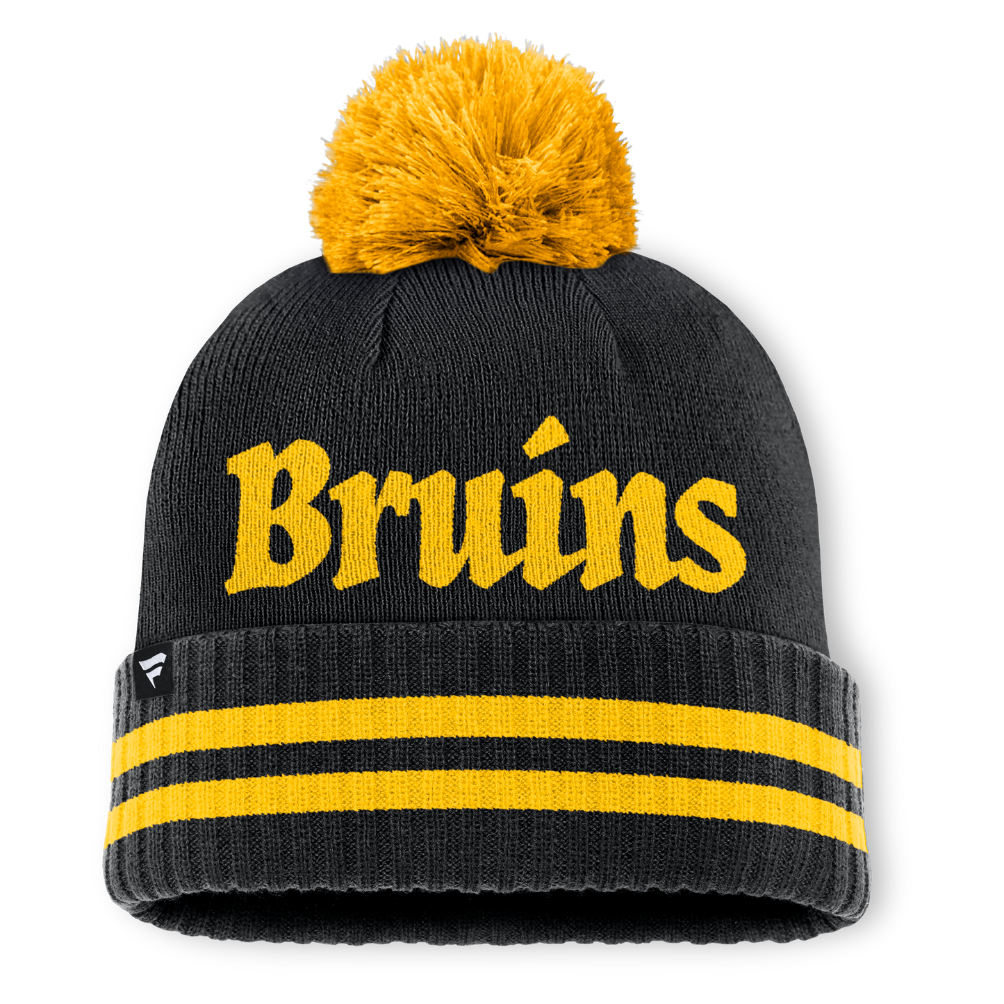 Boston Bruins Fanatics Heritage Blind Side Cuff Knit Toque with Pom - Black/Yellow