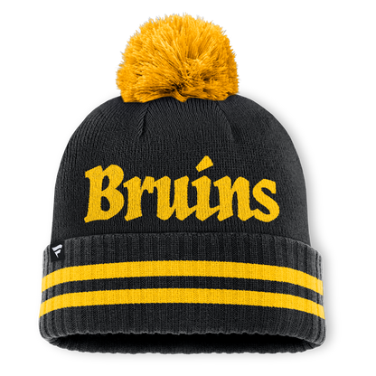 Boston Bruins Fanatics Heritage Blind Side Cuff Knit Toque with Pom - Black/Yellow