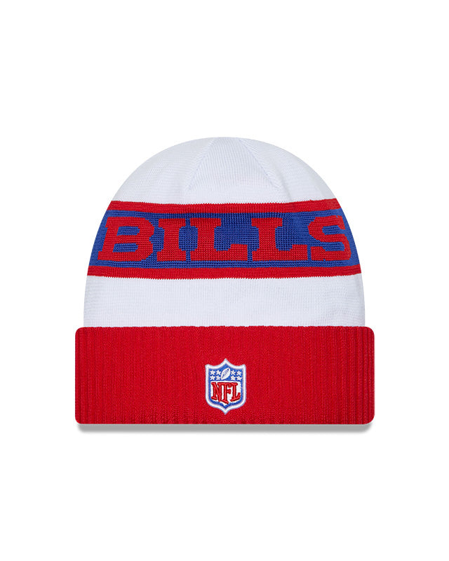 Buffalo Bills New Era 2023 Sideline Tech Cuffed Knit Hat - White/Red - Pro League Sports Collectibles Inc.