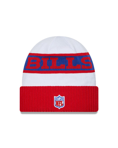 Buffalo Bills New Era 2023 Sideline Tech Cuffed Knit Hat - White/Red - Pro League Sports Collectibles Inc.