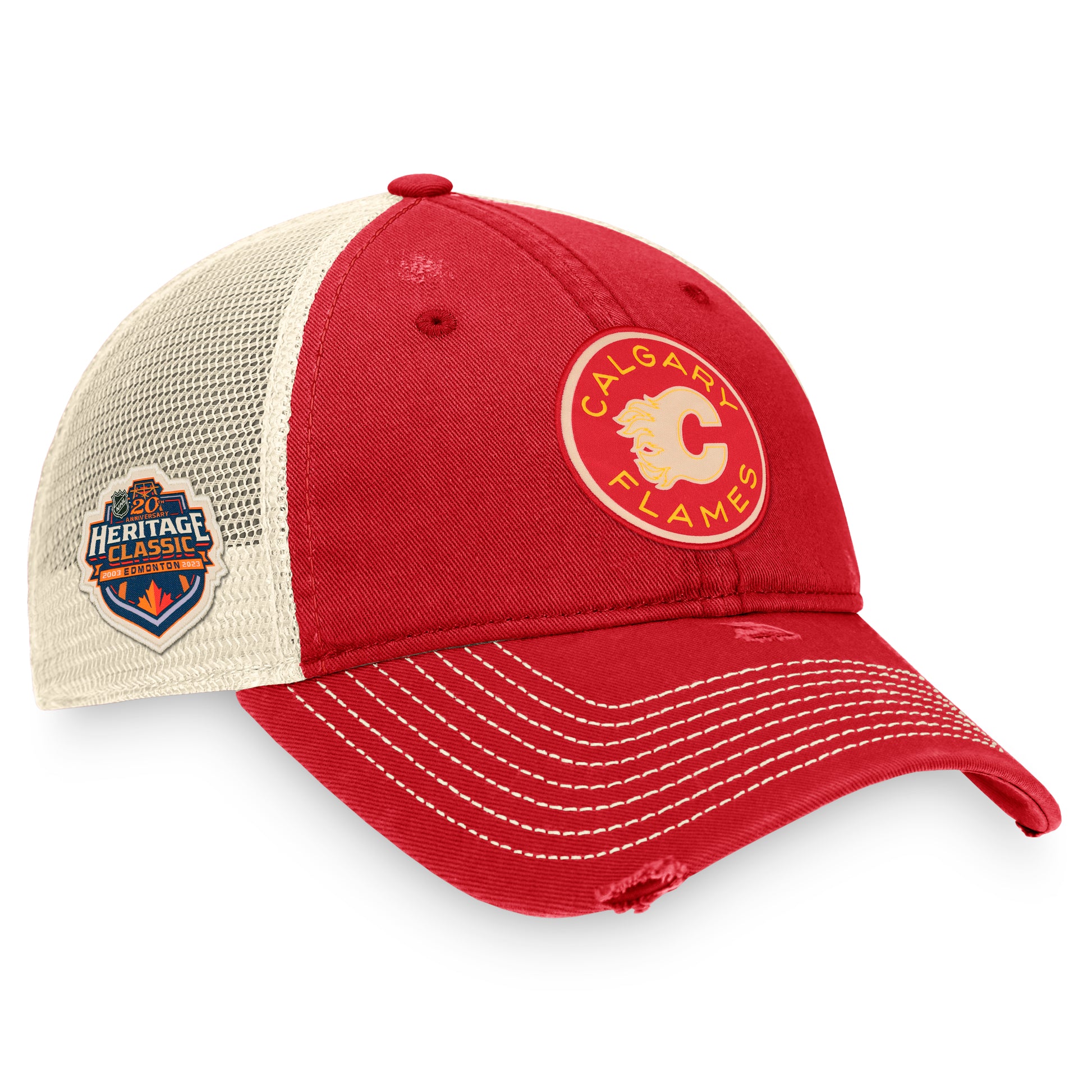 Calgary Flames Fanatics Branded 2023 NHL Heritage Classic Authentic Pro Trucker Adjustable Hat - Pro League Sports Collectibles Inc.