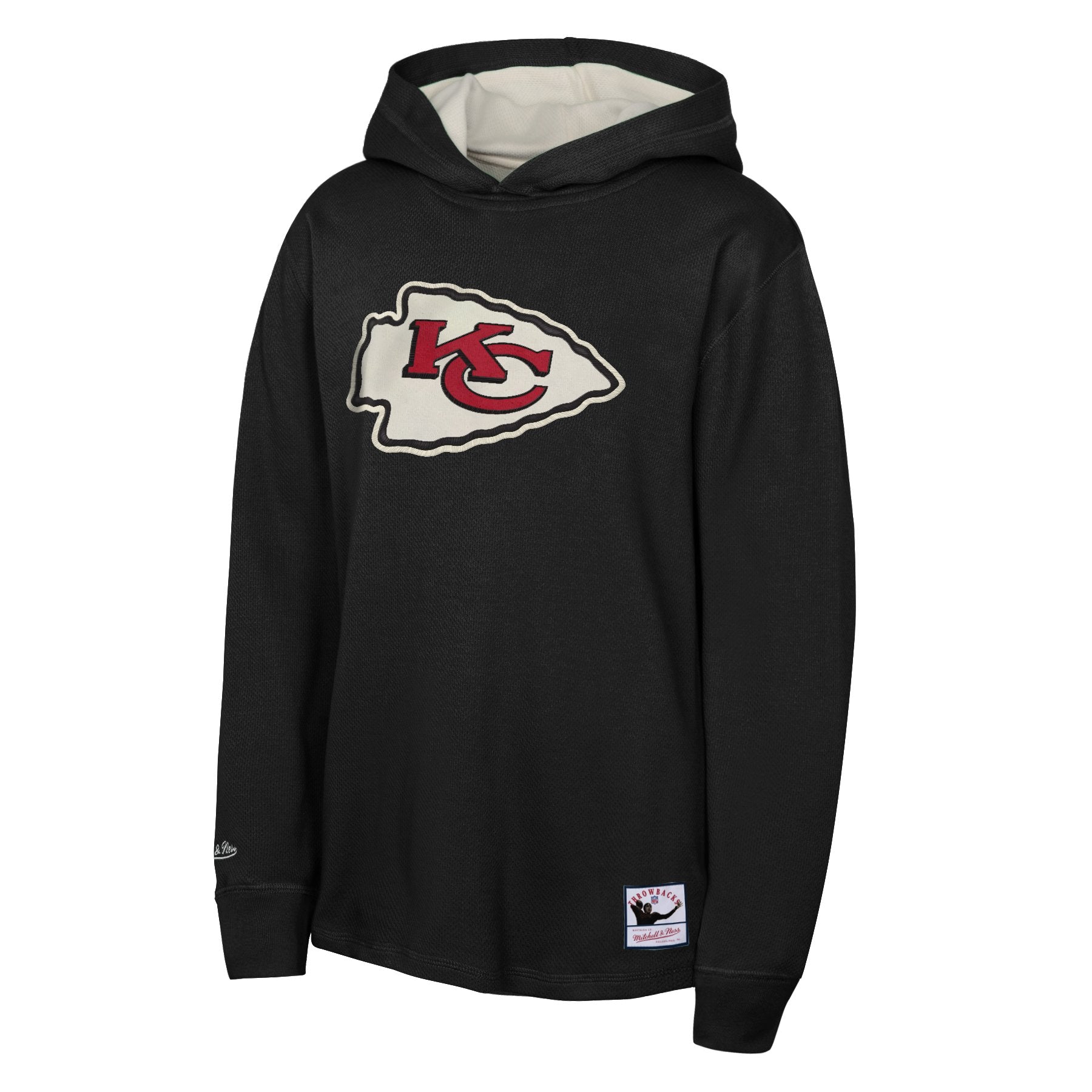 Youth Kansas City Chiefs Mitchell and Ness Long Sleeve Thermal Pullover Hoodie - Black - Pro League Sports Collectibles Inc.