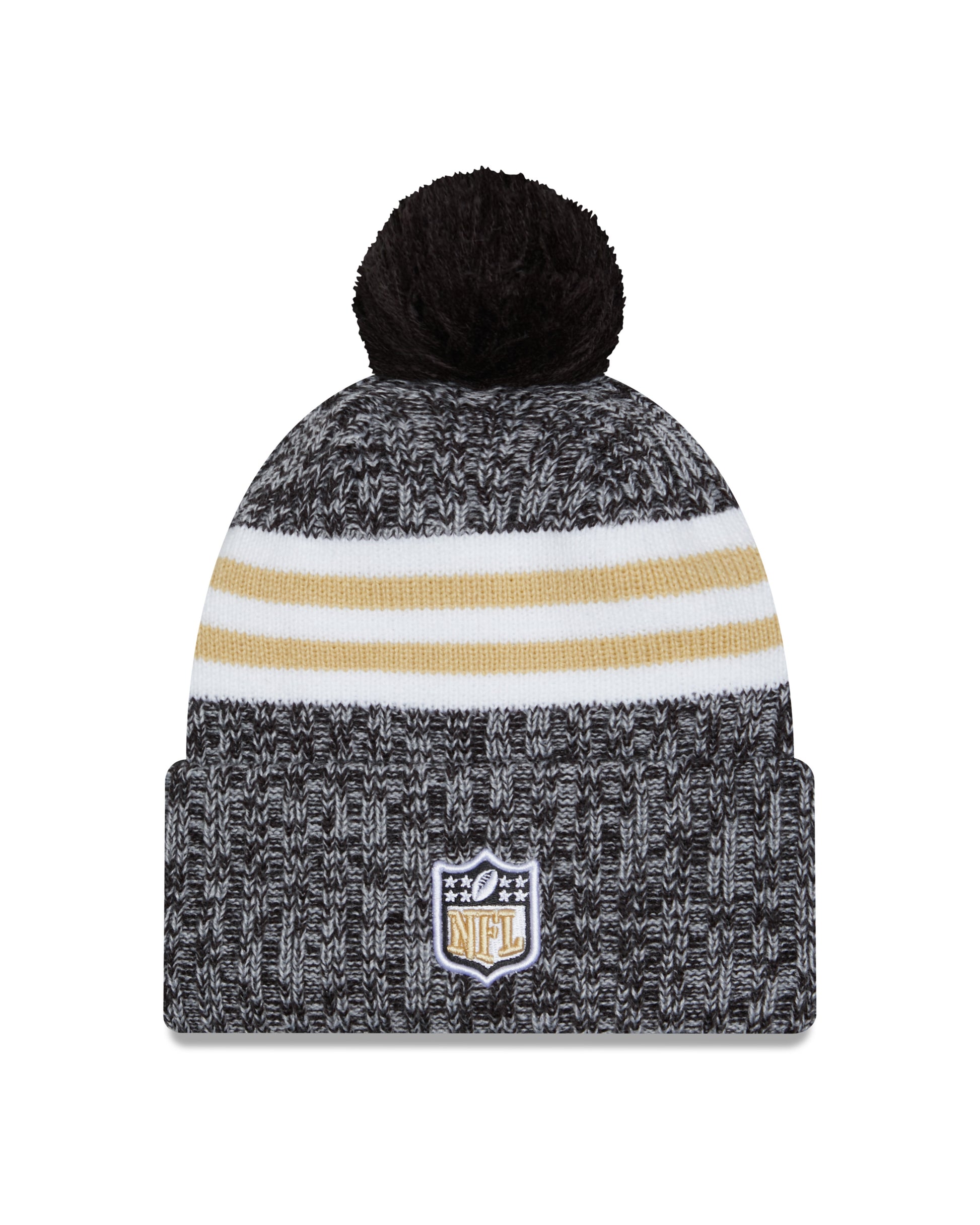 New Orleans Saints New Era 2023 Sideline - Sport Cuffed Pom Knit Hat - Black - Pro League Sports Collectibles Inc.