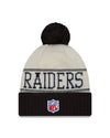 Las Vegas Raiders New Era 2023 Sideline Historic Pom Cuffed Knit Hat - Cream/Black - Pro League Sports Collectibles Inc.