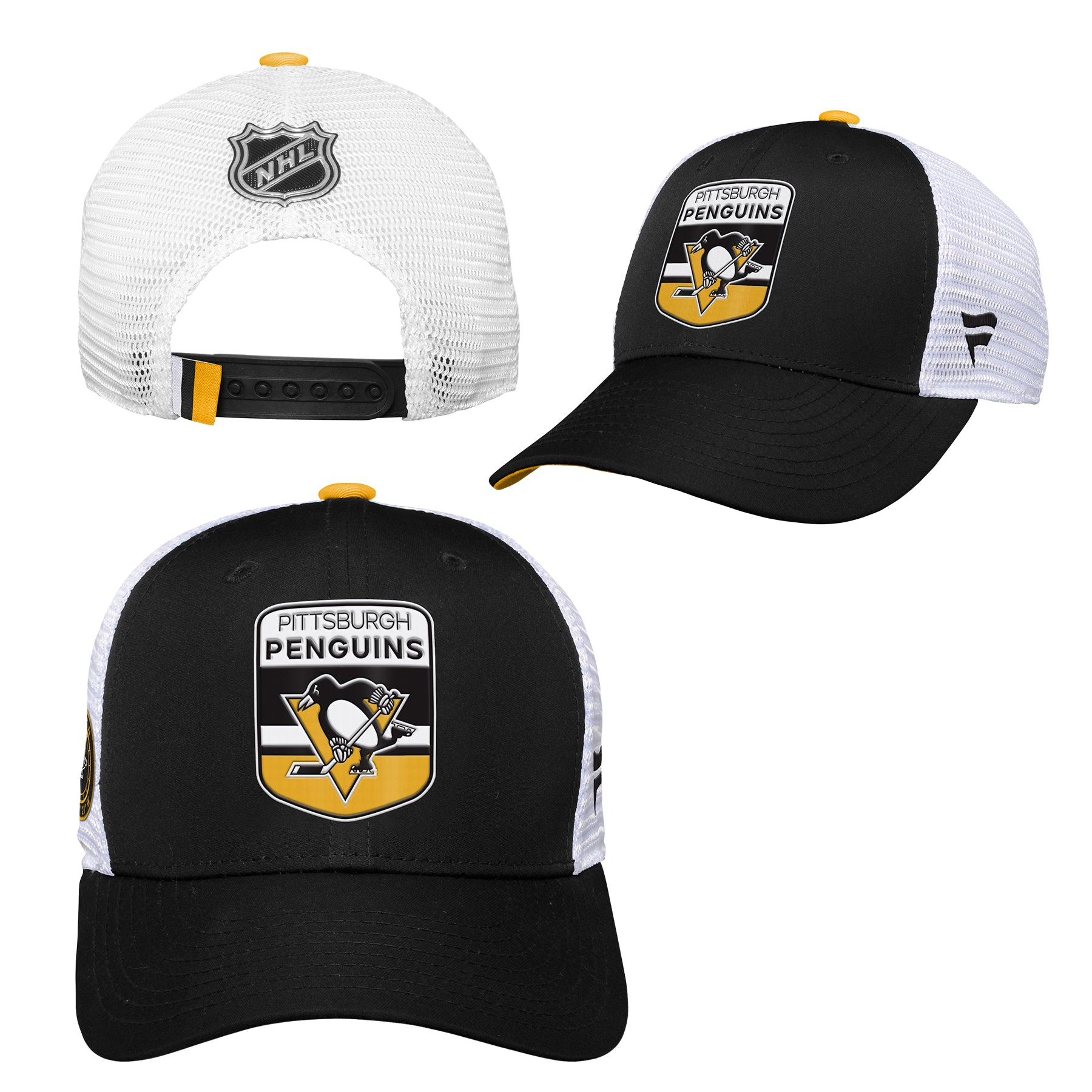 Youth Pittsburgh Penguins Fanatics Branded 2023 NHL Draft On Stage Trucker Adjustable Hat - Pro League Sports Collectibles Inc.