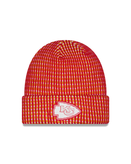 Kansas City Chiefs 2026 New Era NFL Sideline Cold Weather Cuff Knit Toque - Red / Yellow