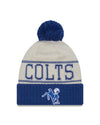 Indianapolis Colts New Era 2023 Sideline Historic Pom Cuffed Knit Hat - Cream/Royal - Pro League Sports Collectibles Inc.