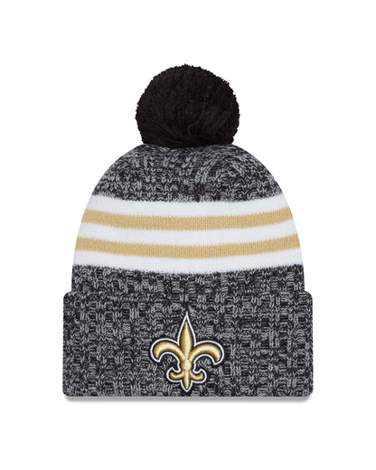 New Orleans Saints New Era 2023 Sideline - Sport Cuffed Pom Knit Hat - Black - Pro League Sports Collectibles Inc.