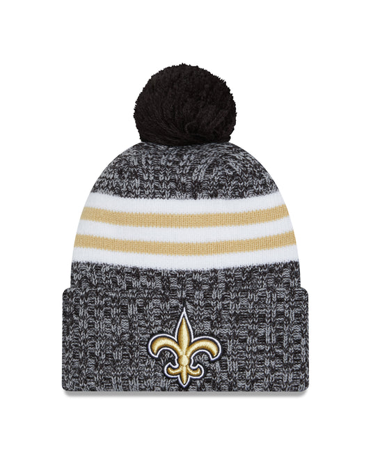 New Orleans Saints New Era 2023 Sideline - Sport Cuffed Pom Knit Hat - Black - Pro League Sports Collectibles Inc.