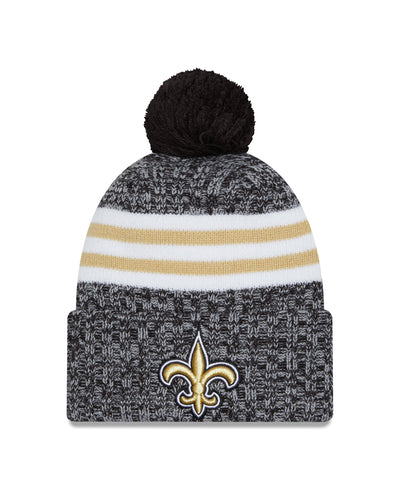 New Orleans Saints New Era 2023 Sideline - Sport Cuffed Pom Knit Hat - Black - Pro League Sports Collectibles Inc.