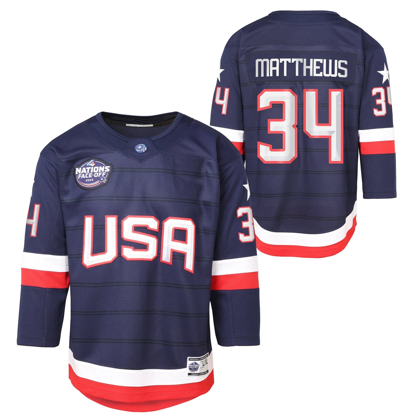 Youth Team U.S.A. Auston Matthews #34 4 Nations Face-Off 2025 Jersey