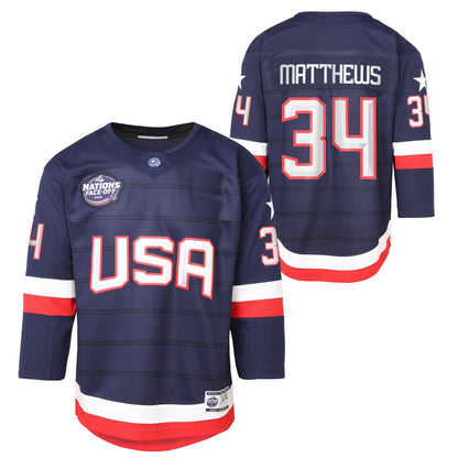 Youth Team U.S.A. Auston Matthews #34 4 Nations Face-Off 2025 Jersey