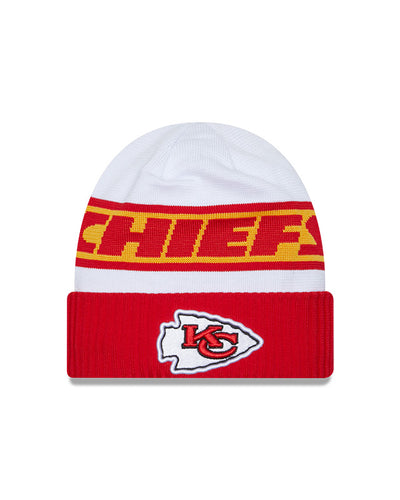 Kansas City Chiefs New Era 2023 Sideline Tech Cuffed Knit Hat - White/Red - Pro League Sports Collectibles Inc.