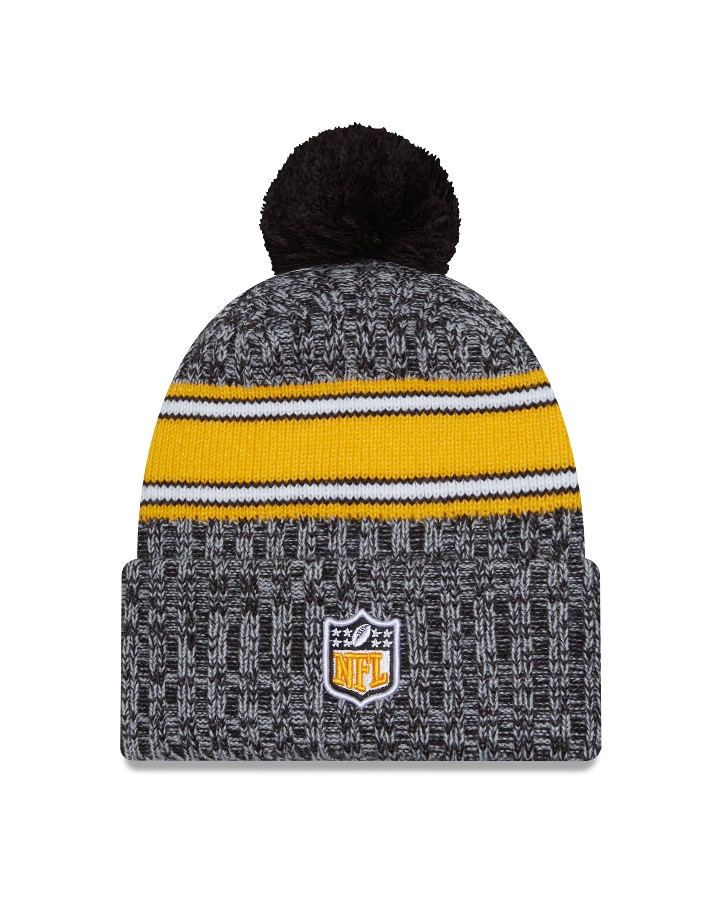 Pittsburgh Steelers New Era 2023 Sideline - Sport Cuffed Pom Knit Hat - Black - Pro League Sports Collectibles Inc.