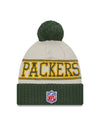 Green Bay Packers New Era 2023 Sideline Historic Pom Cuffed Knit Hat - Cream/Green - Pro League Sports Collectibles Inc.
