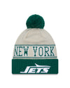 New York Jets New Era 2023 Sideline Historic Pom Cuffed Knit Hat - Cream/Green - Pro League Sports Collectibles Inc.