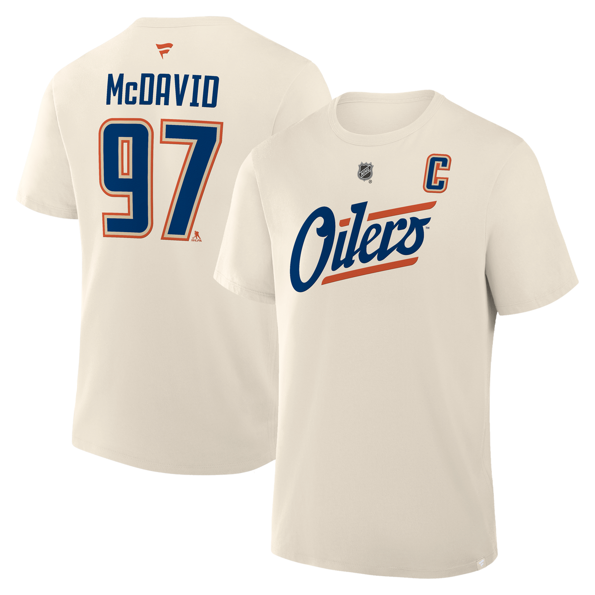 Connor McDavid #97 Edmonton Oilers Fanatics Authentic Stack Name and Number T-Shirt - Cream