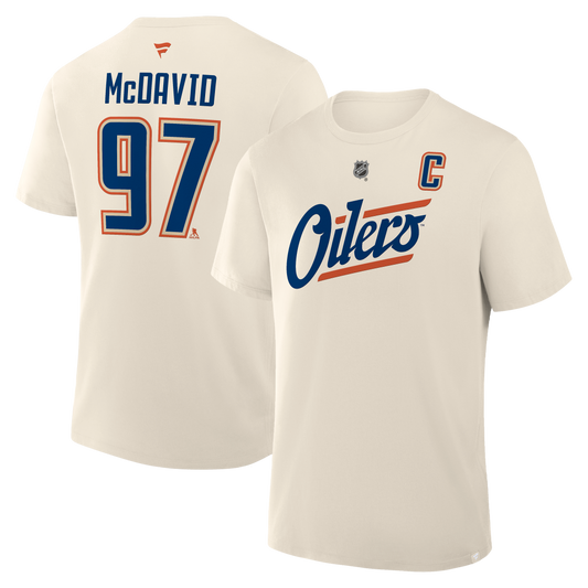 Connor McDavid #97 Edmonton Oilers Fanatics Authentic Stack Name and Number T-Shirt - Cream