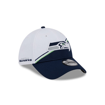 Seattle Seahawks New Era 2023 Sideline 39THIRTY Flex Hat - White/Navy - Pro League Sports Collectibles Inc.