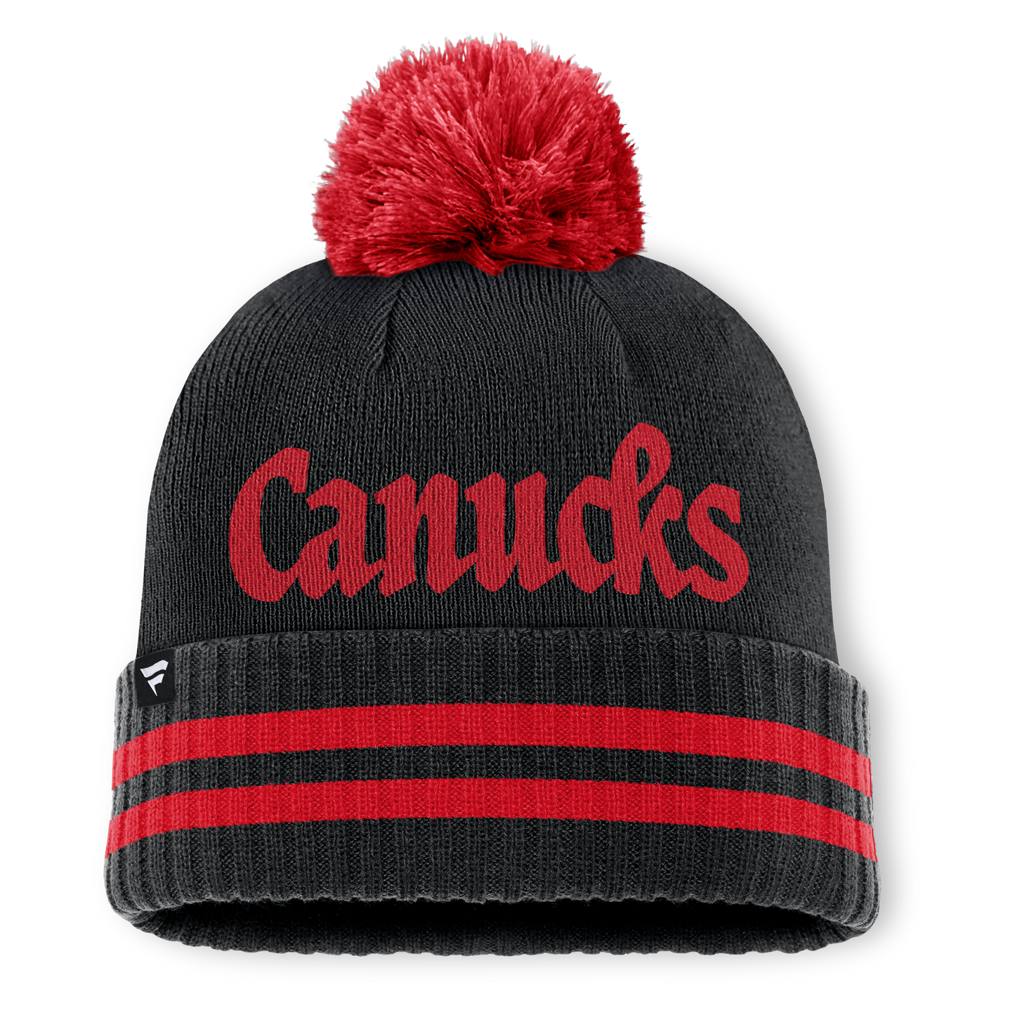 Vancouver Canucks Fanatics Heritage Blind Side Cuff Knit Toque with Pom - Black/Red