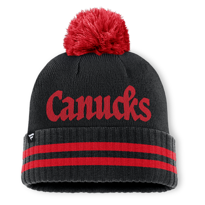 Vancouver Canucks Fanatics Heritage Blind Side Cuff Knit Toque with Pom - Black/Red