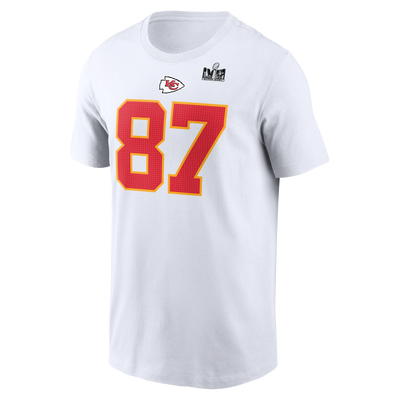 Travis Kelce #87 Kansas City Chiefs SUPER-BOWL  Nike - Name & Number White T-Shirt