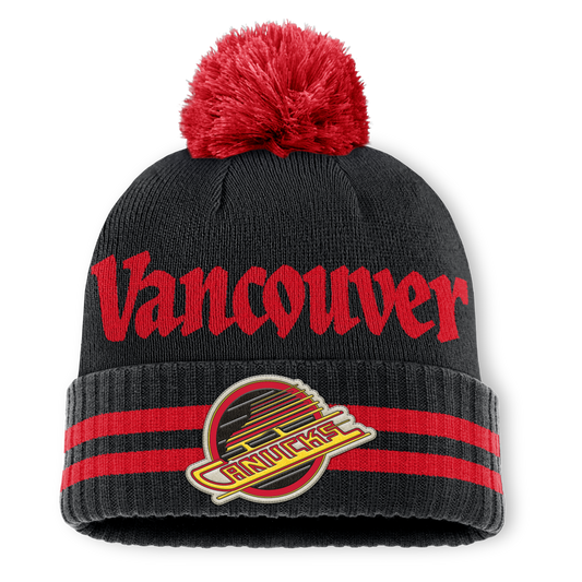 Vancouver Canucks Fanatics Heritage Blind Side Cuff Knit Toque with Pom - Black/Red