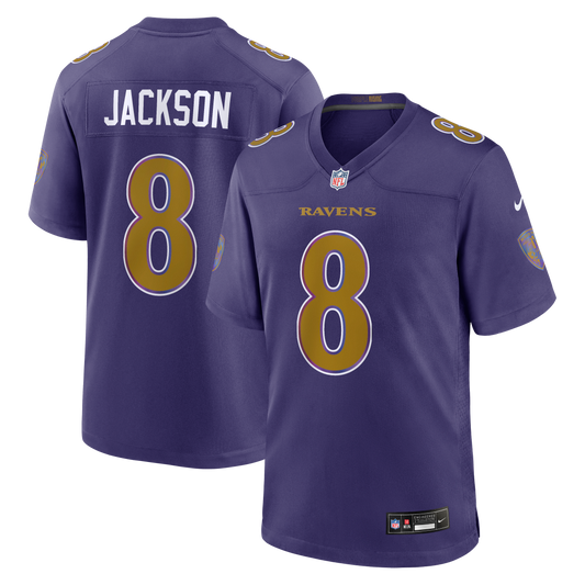 Lamar Jackson #8 Baltimore Ravens Alternate Nike Game Player Jersey - Purple Gold