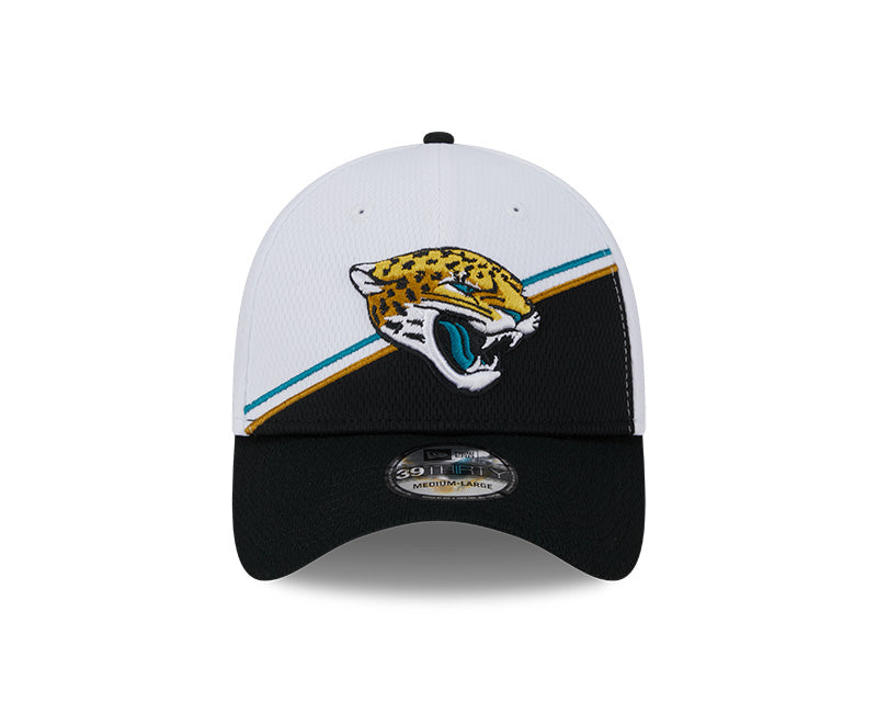 Jacksonville Jaguars New Era 2023 Sideline 39THIRTY Flex Hat - White/Black - Pro League Sports Collectibles Inc.