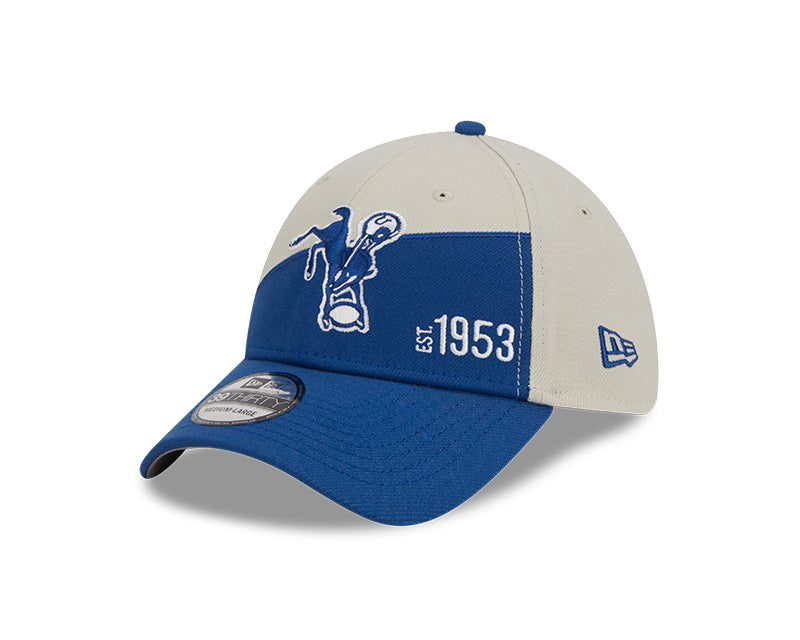 Indianapolis Colts New Era 2023 Historic Sideline 39THIRTY Flex Hat - Cream/Royal - Pro League Sports Collectibles Inc.