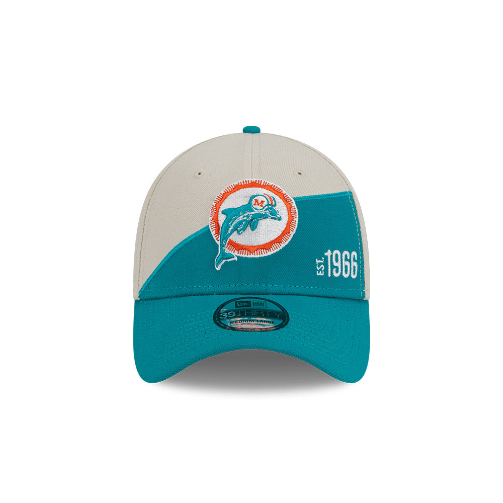 Miami Dolphins New Era 2023 Historic Sideline 39THIRTY Flex Hat - Cream/Teal - Pro League Sports Collectibles Inc.