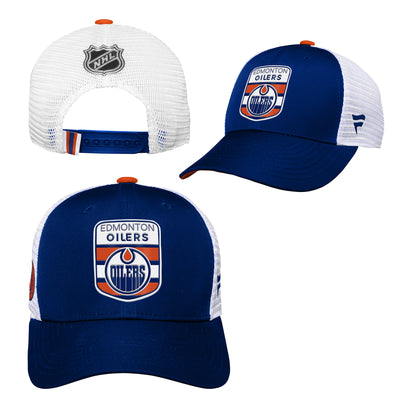 Youth Edmonton Oilers Fanatics Branded 2023 NHL Draft On Stage Trucker Adjustable Hat - Pro League Sports Collectibles Inc.